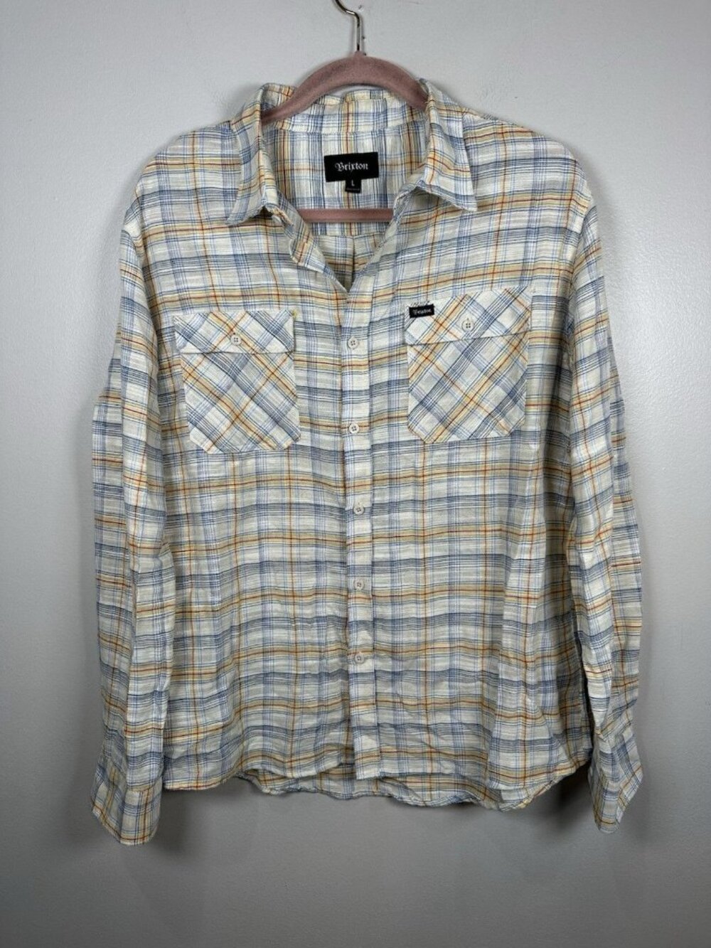 Brixton Memphis Button Down Shirt Size Large Yellow Blue